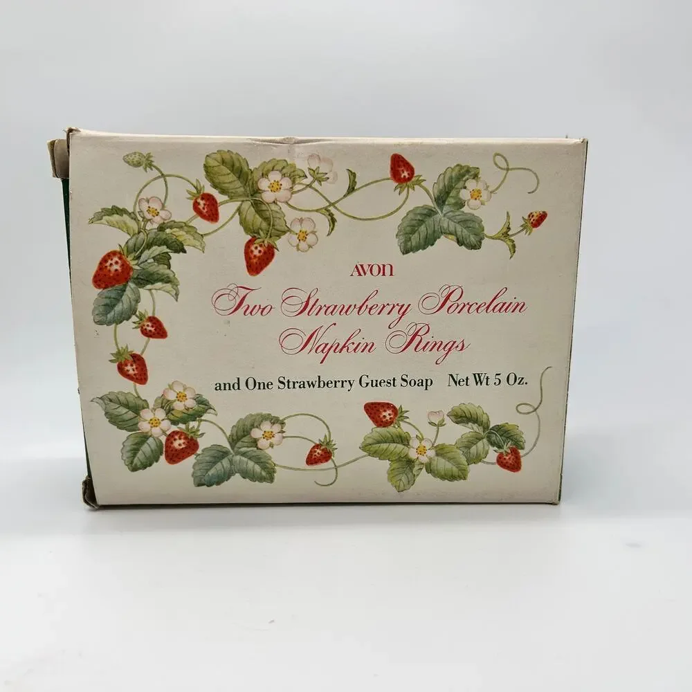 Vintage Avon Strawberry Napkin Ring & Soap Set 70's Hostess Gift Cottagecore